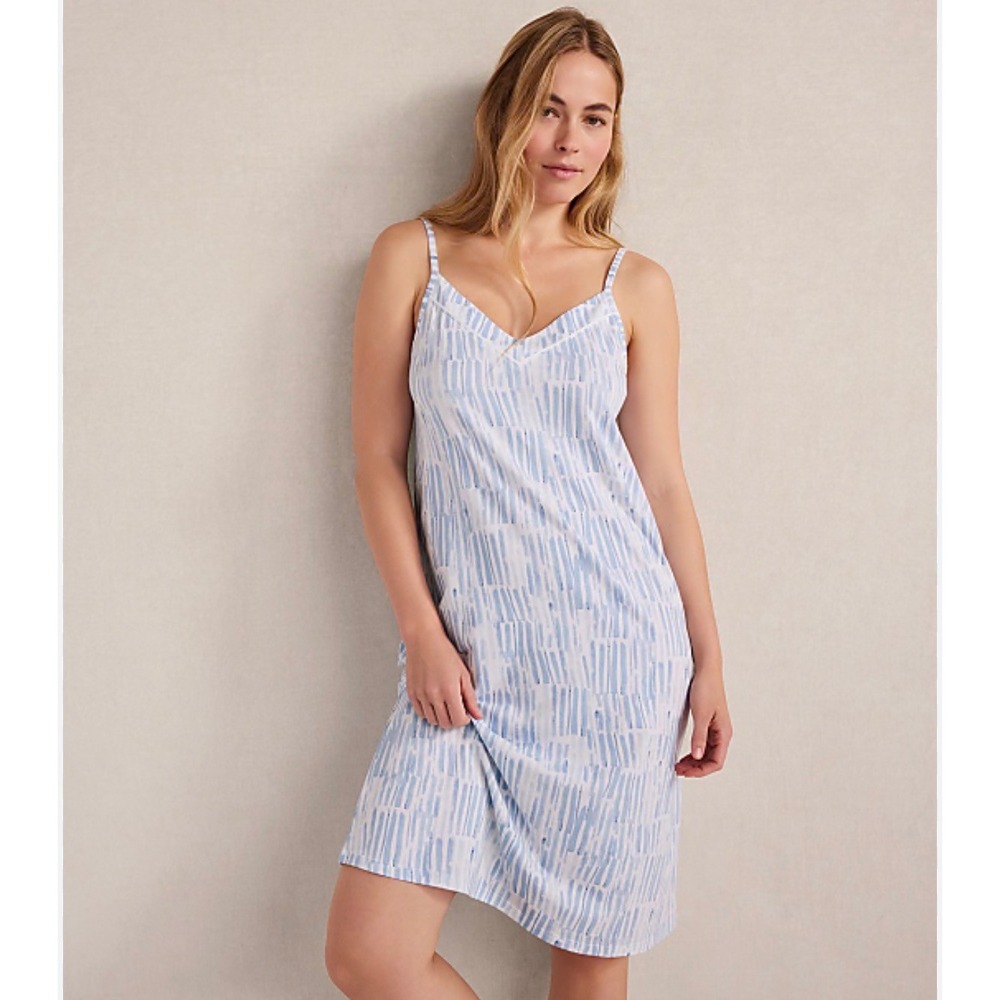 Haven Well Within Organic Cotton Nightgown Blue White Abstract Print Chemise M